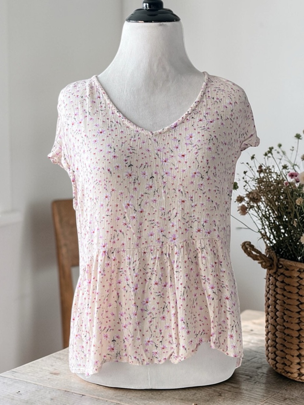 SIM & SAM floral cottagecore coquette girl high-low short sleeve top large